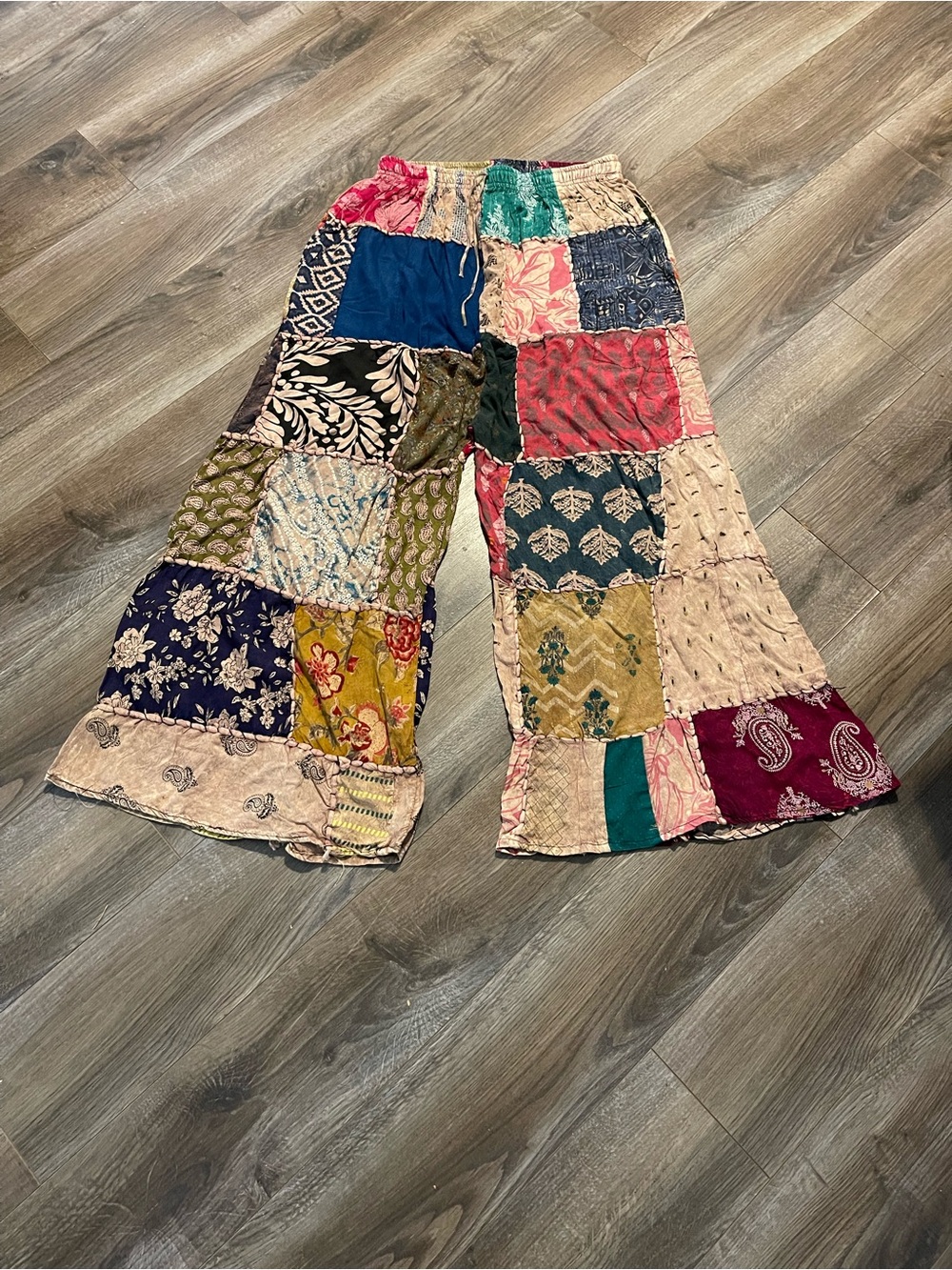 Patchwork Boho Wide-Leg Bottoms - Multi color